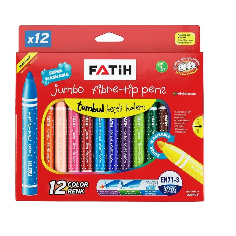 Fatih 12 Renk Jumbo Yıkanabilir Keçeli Kalem