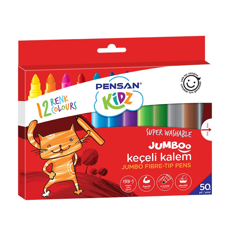 Pensan Kidz 12 Renk Yıkanabilir Jumbo Keçeli Kalem
