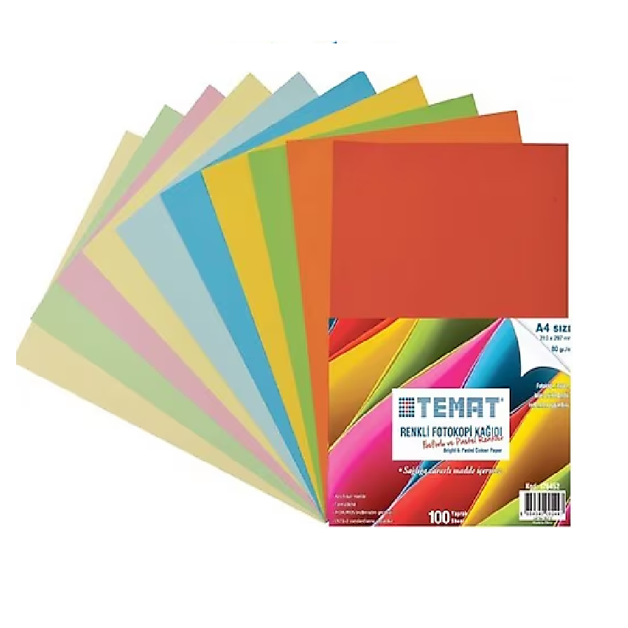 Temat Renkli Fotokopi Kağıdı 10 Renk 100lü