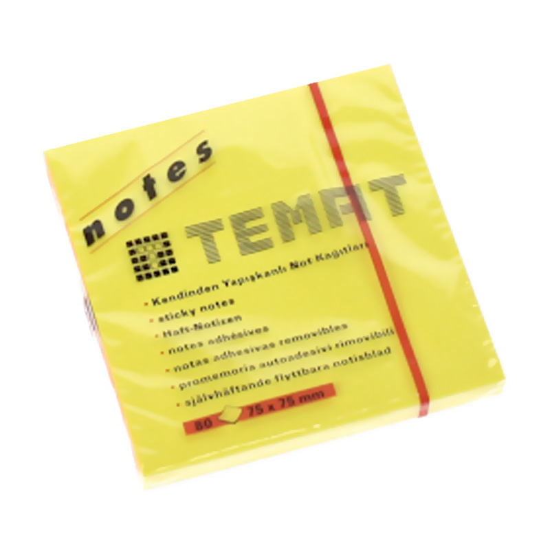 Temat Yapışkanlı Not Kağıdı Sarı Fosforlu 75x75mm